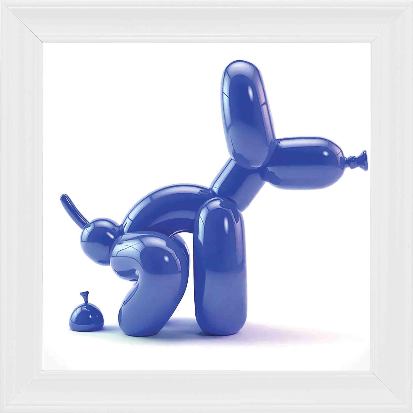 Balloon Dog Blue Framed Wall Art - White