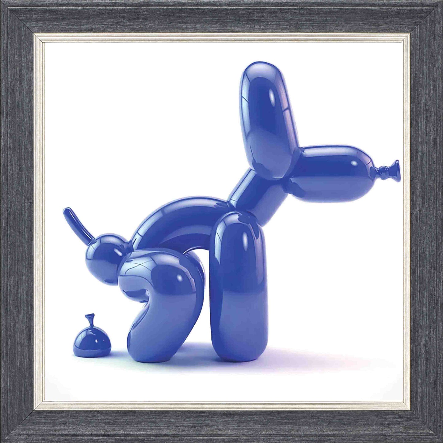 Balloon Dog Blue Framed Wall Art - Grey with Silver Trim