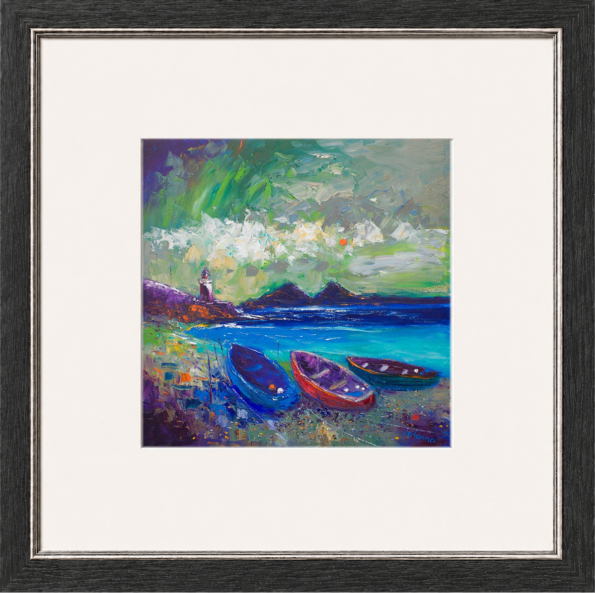 Big Storm Over the Loch, Indaal Light, Islay by Jolomo - Scottish lighthouse coastal artwork framed wall art print