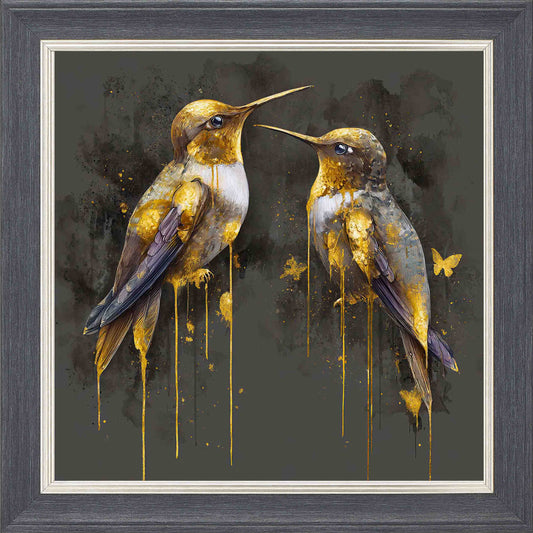 Birds 1 Framed Wall Art - Grey with Silver Trim