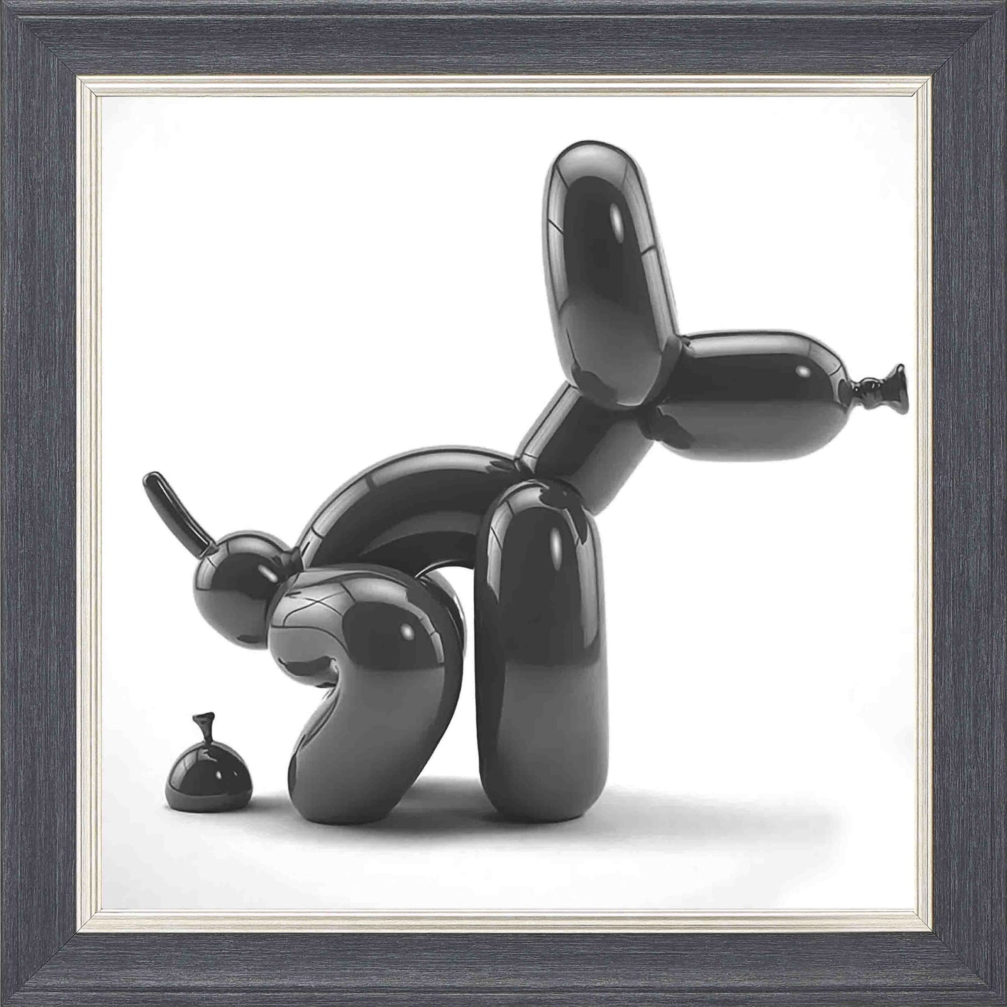 Black Balloon Dog Framed Wall Art - Grey with Silver Trim