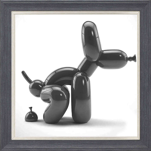 Black Balloon Dog Framed Wall Art - Grey with Silver Trim
