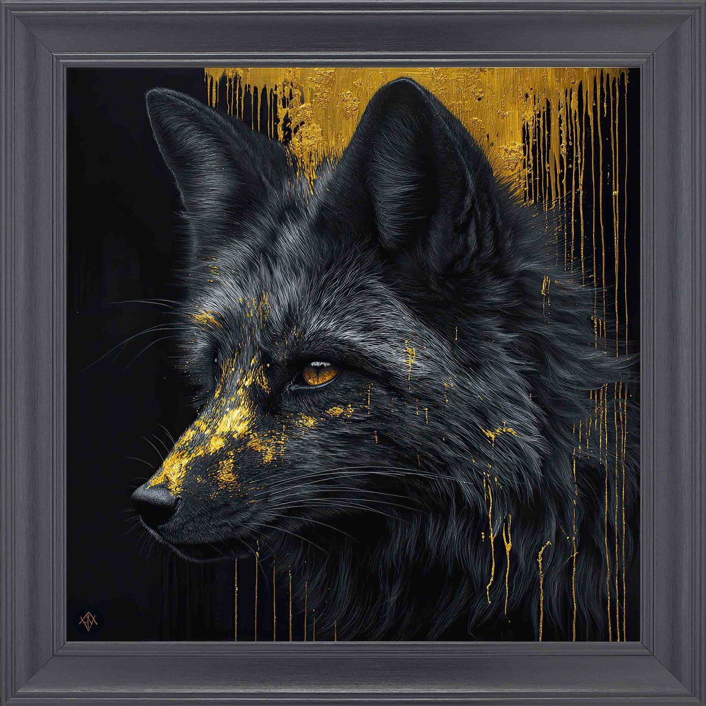Black Fox Gold Splash Framed Wall Art - Black