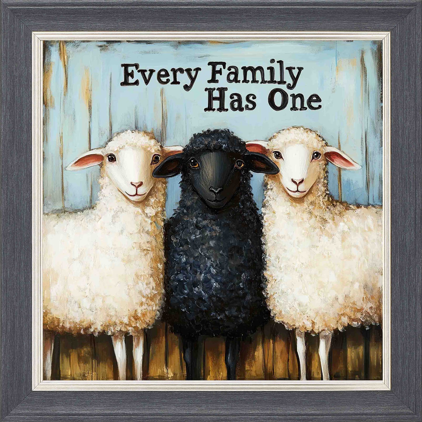 Black Sheep Framed Wall Art - Grey with Silver Trim