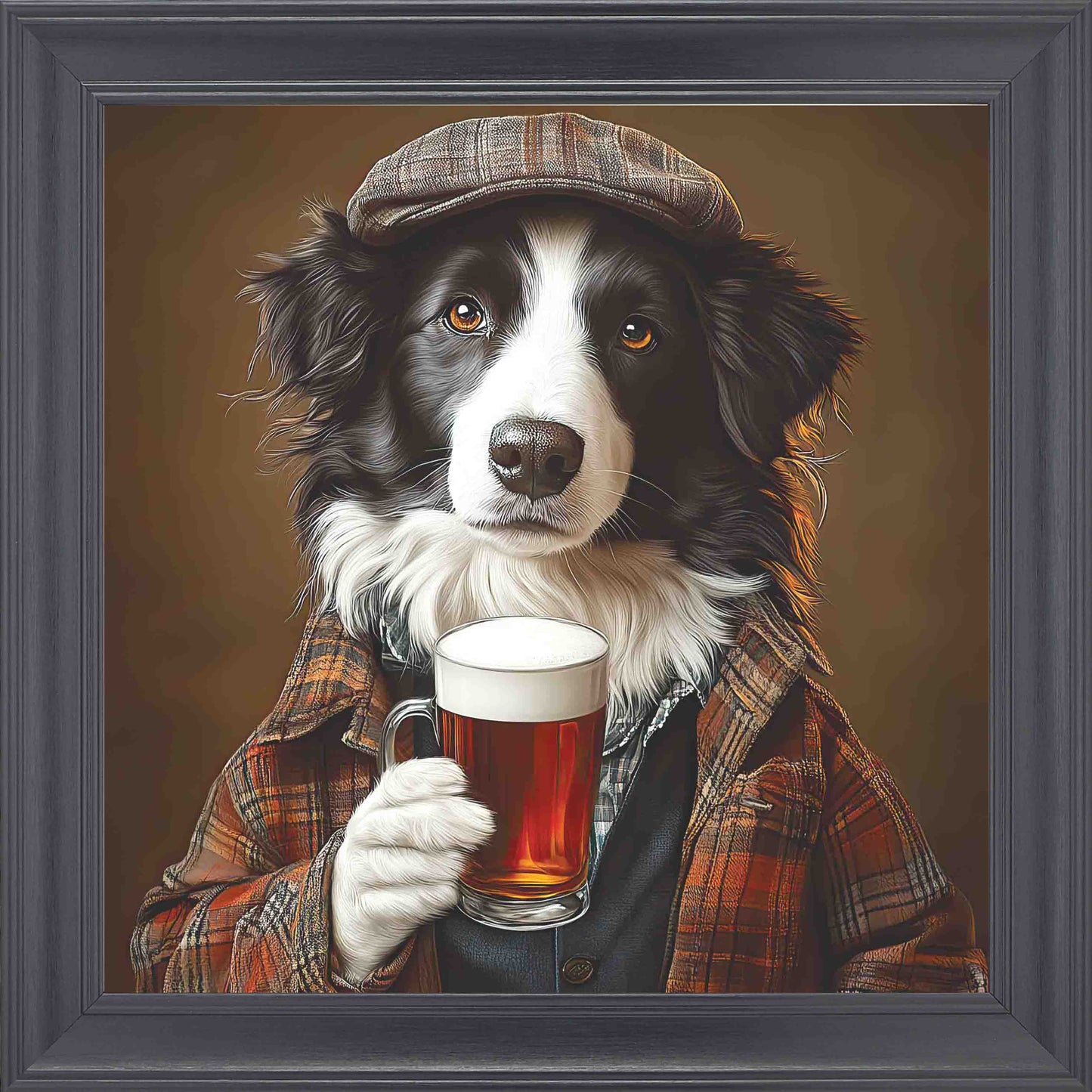 Border Collie Real Ale Framed Wall Art - Black