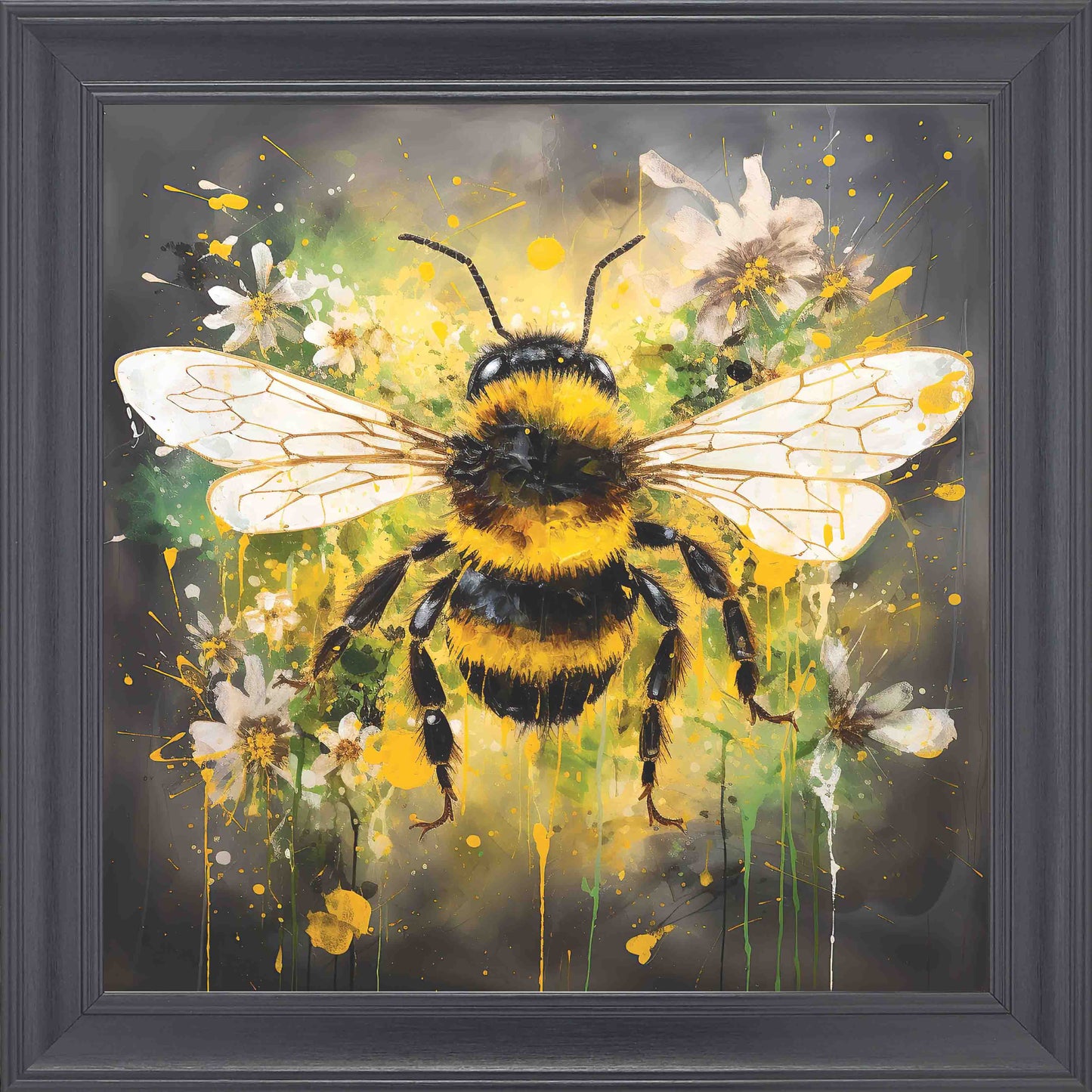 Bumble Bee Green and Yellow Framed Wall Art - Black