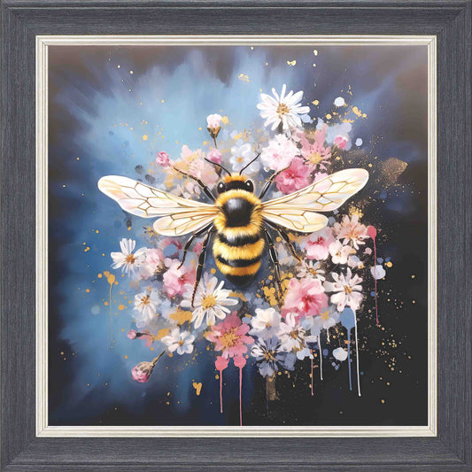 Bumble Bee Pink and White Framed Wall Art - Grey with Silver Trim