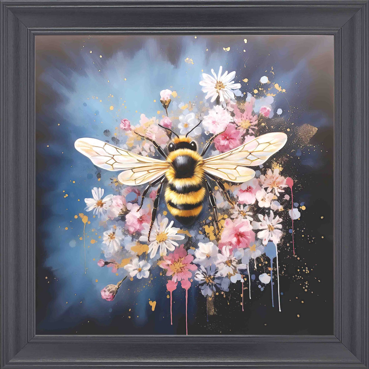 Bumble Bee Pink and White Framed Wall Art - Black