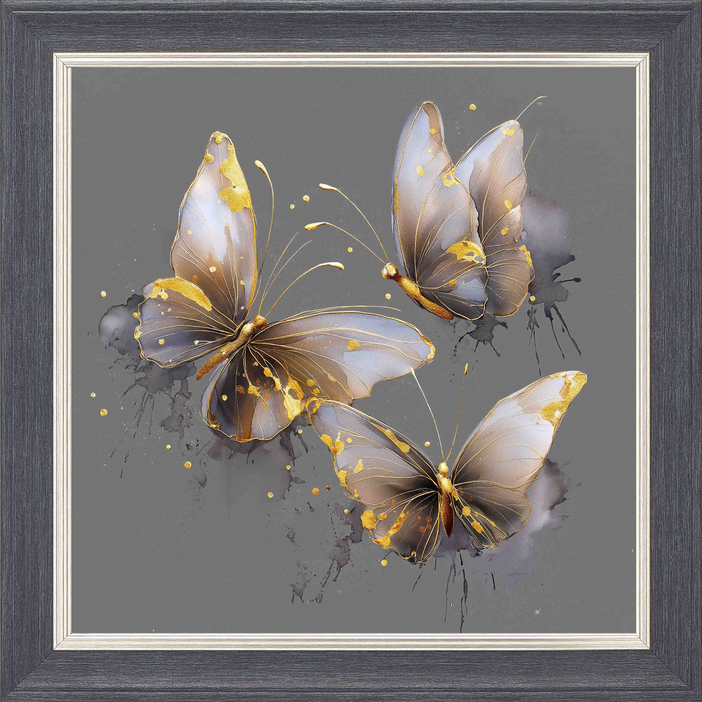 Butterflies 1 Framed Wall Art - Grey with Silver Trim