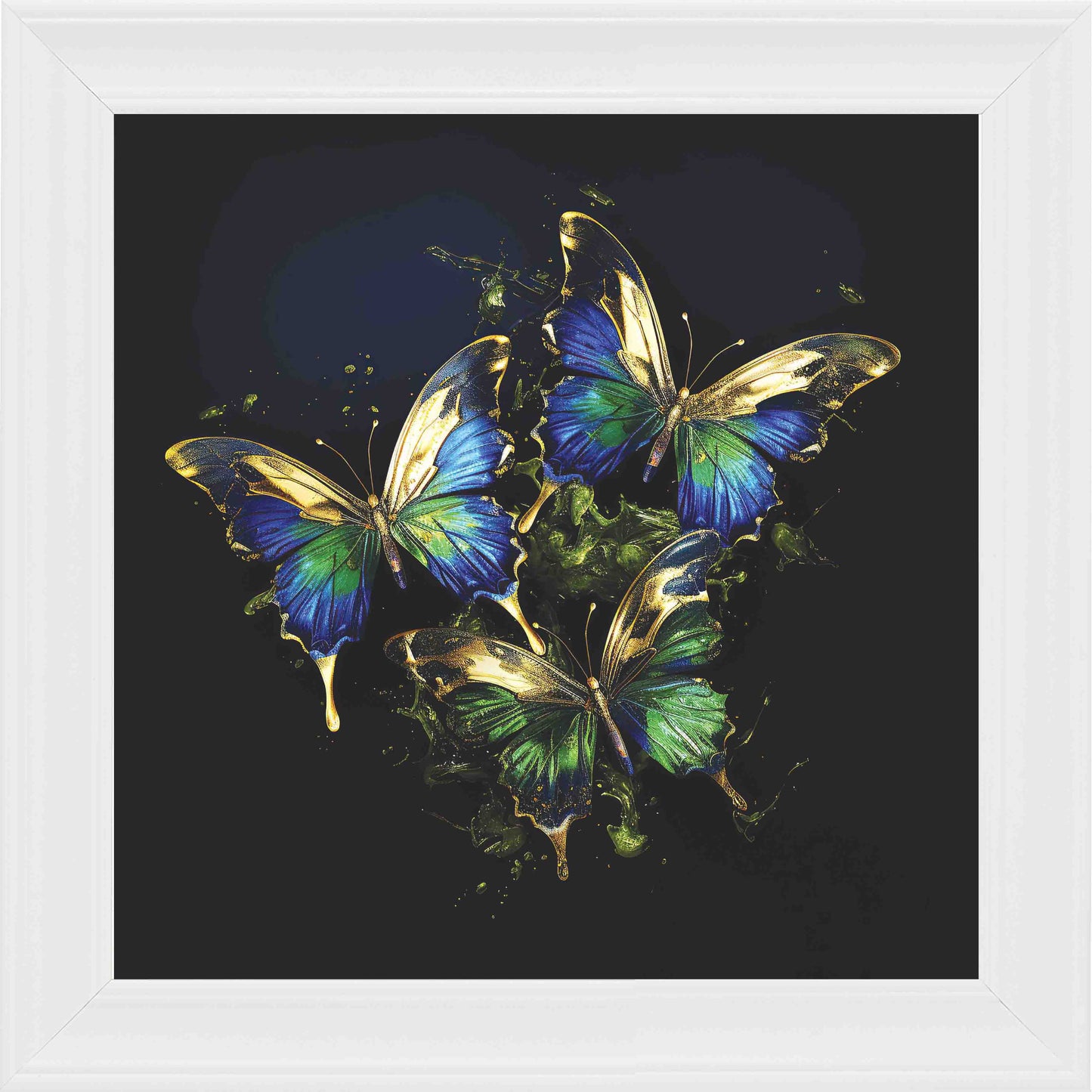 Butterflies Emerald and Gold Framed Wall Art - White