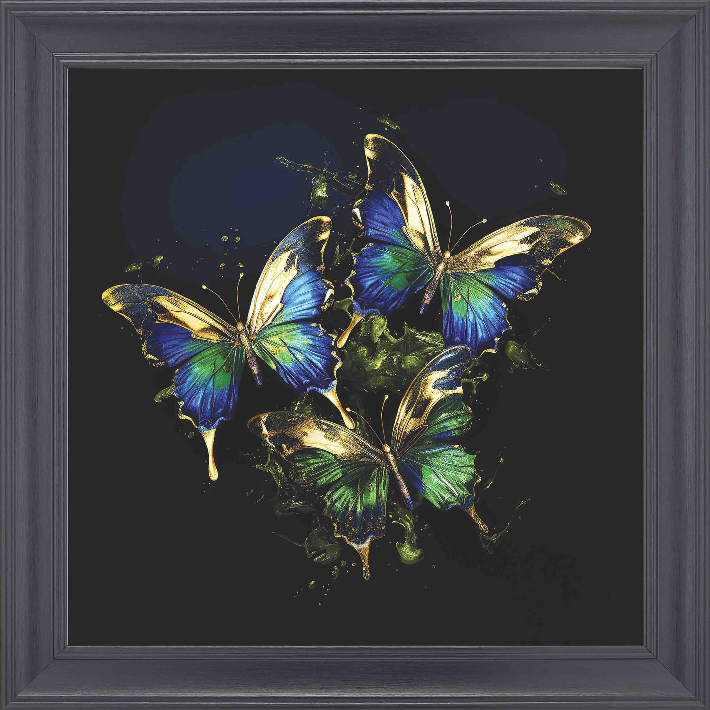 Butterflies Emerald and Gold Framed Wall Art - Black
