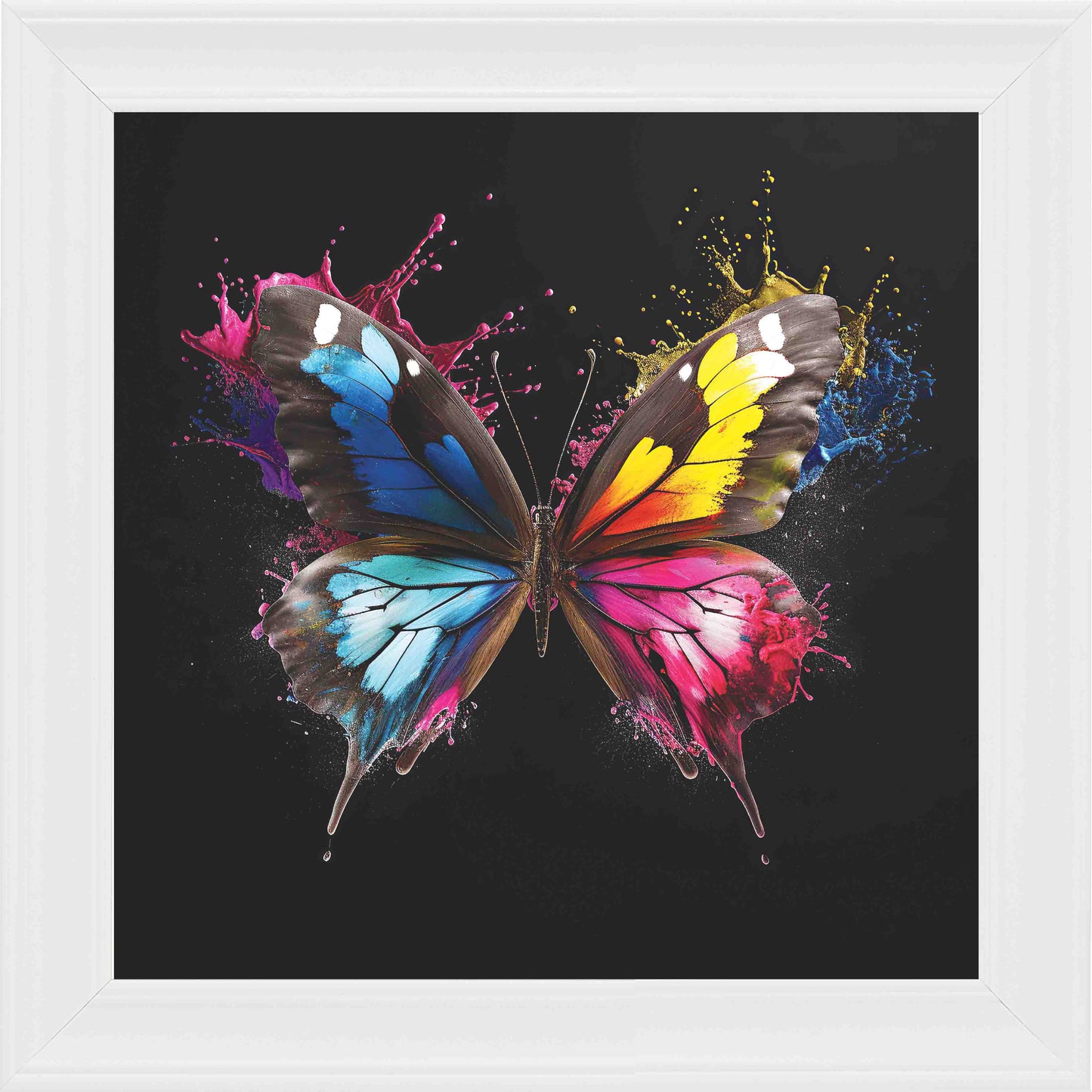 Butterfly Colour Splash Framed Wall Art - White