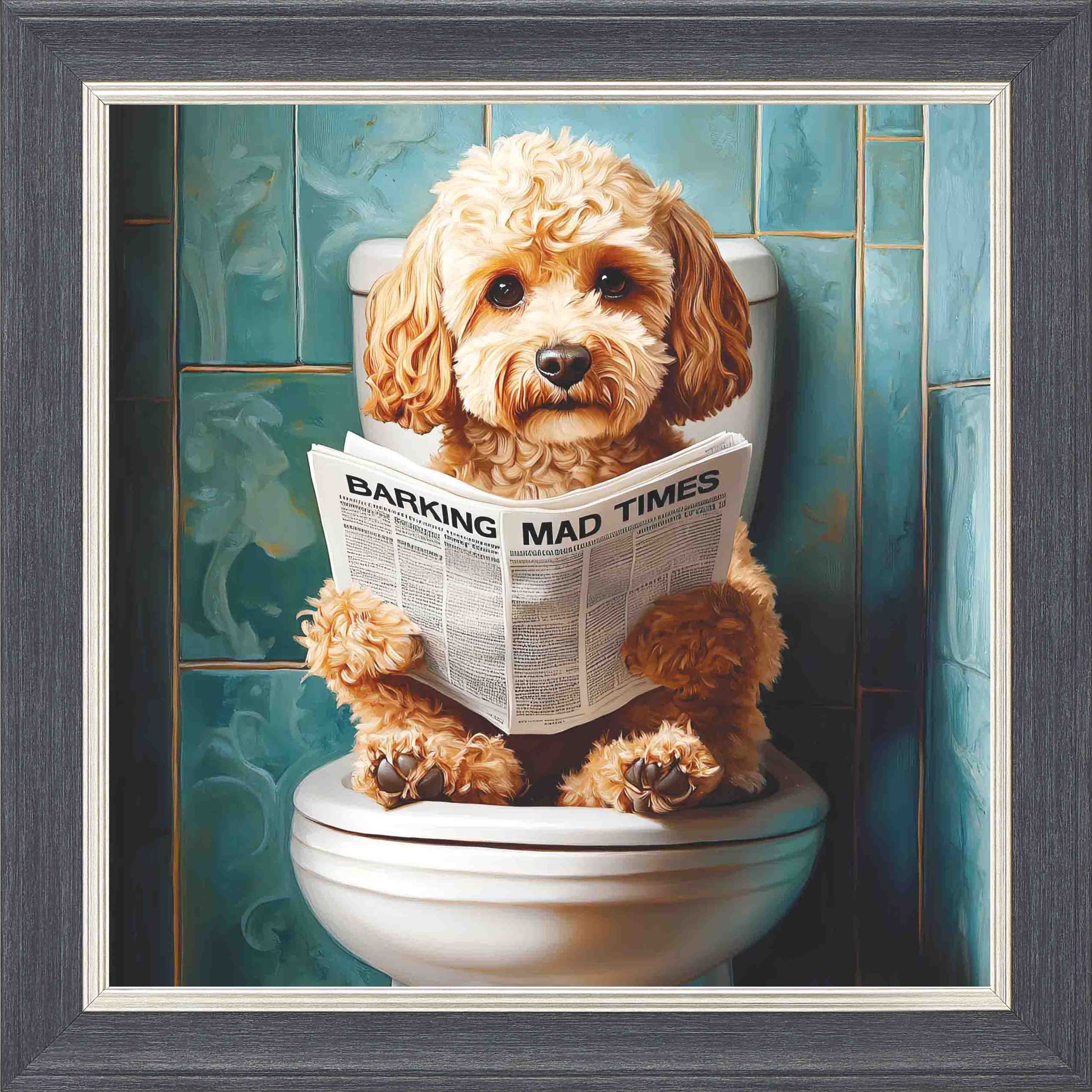 Cockapoo Brown Toilet Framed Wall Art - Grey with Silver Trim