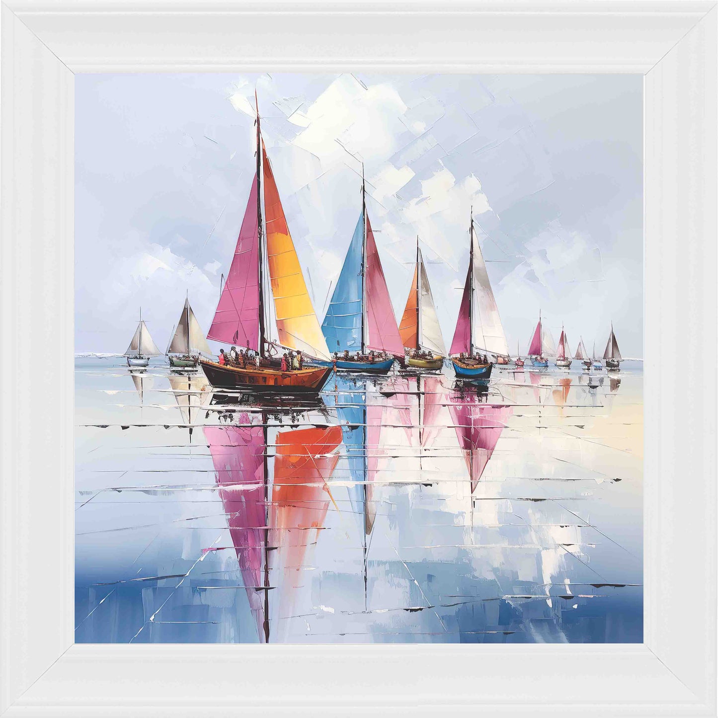 Colourful Regatta In watercolour Framed Wall Art - White