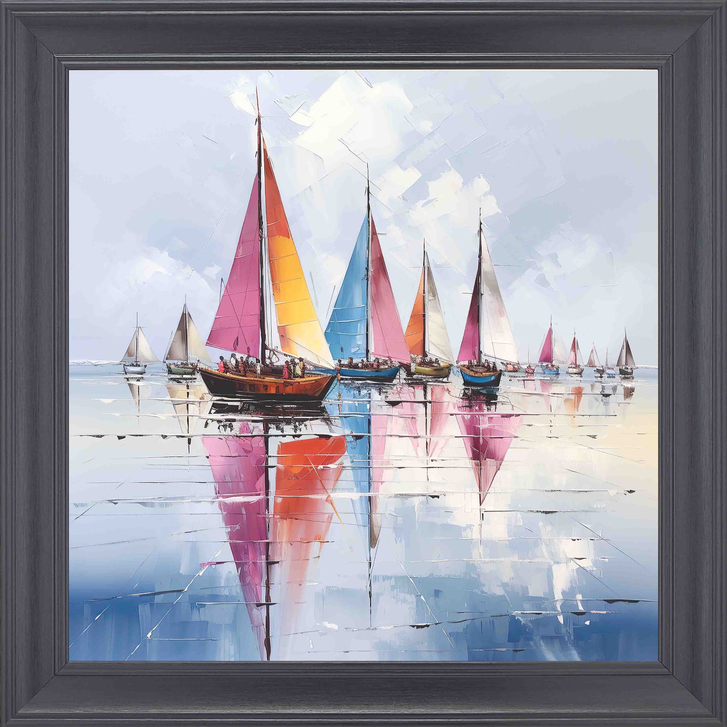 Colourful Regatta In watercolour Framed Wall Art - Black