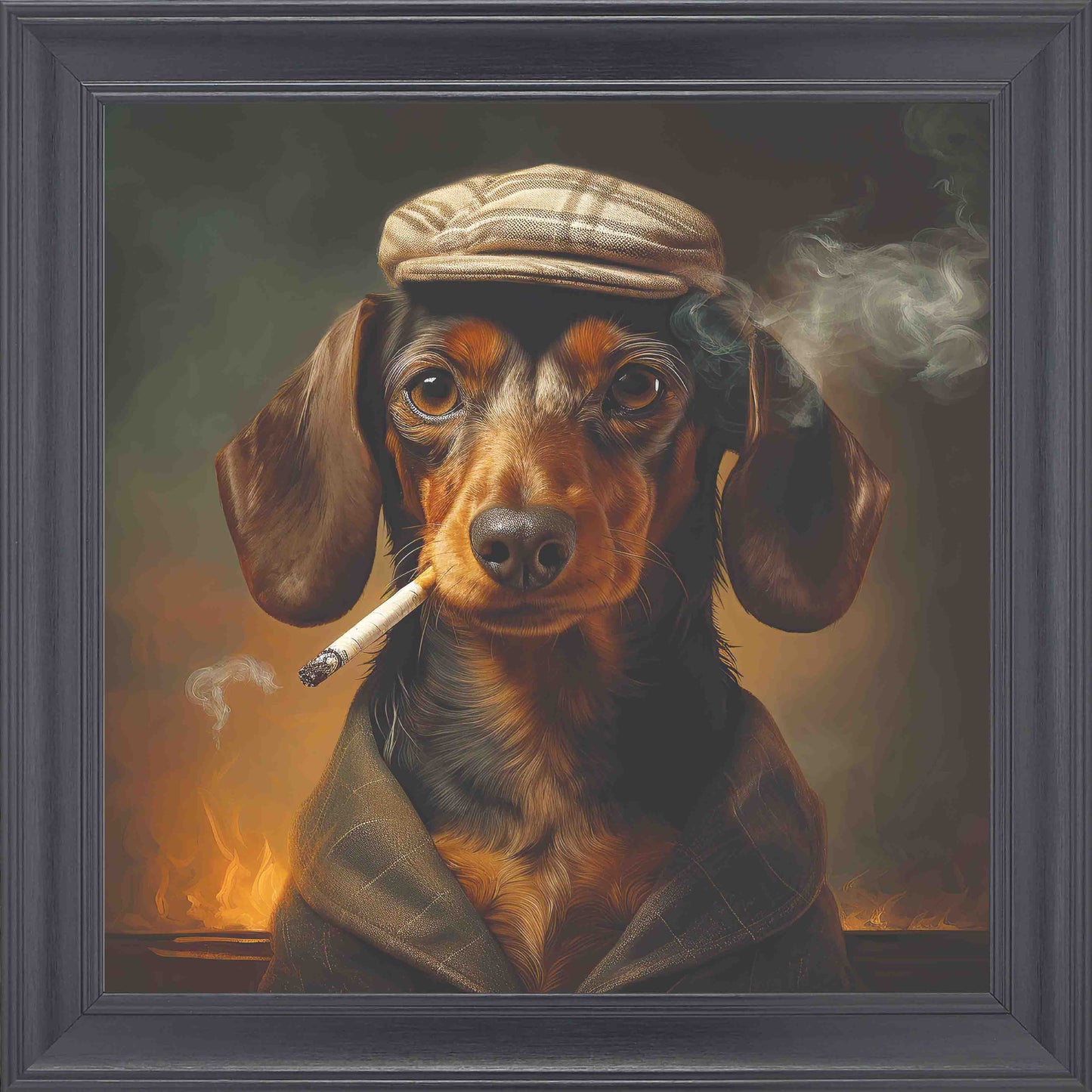 Country Sausage Smoking Framed Wall Art - Black