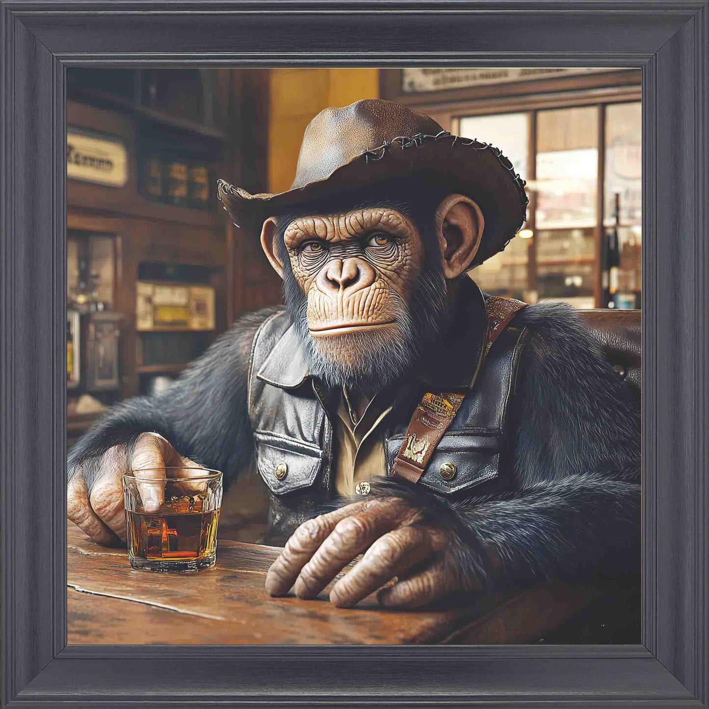 Cowboy Chimp Framed Wall Art - Black