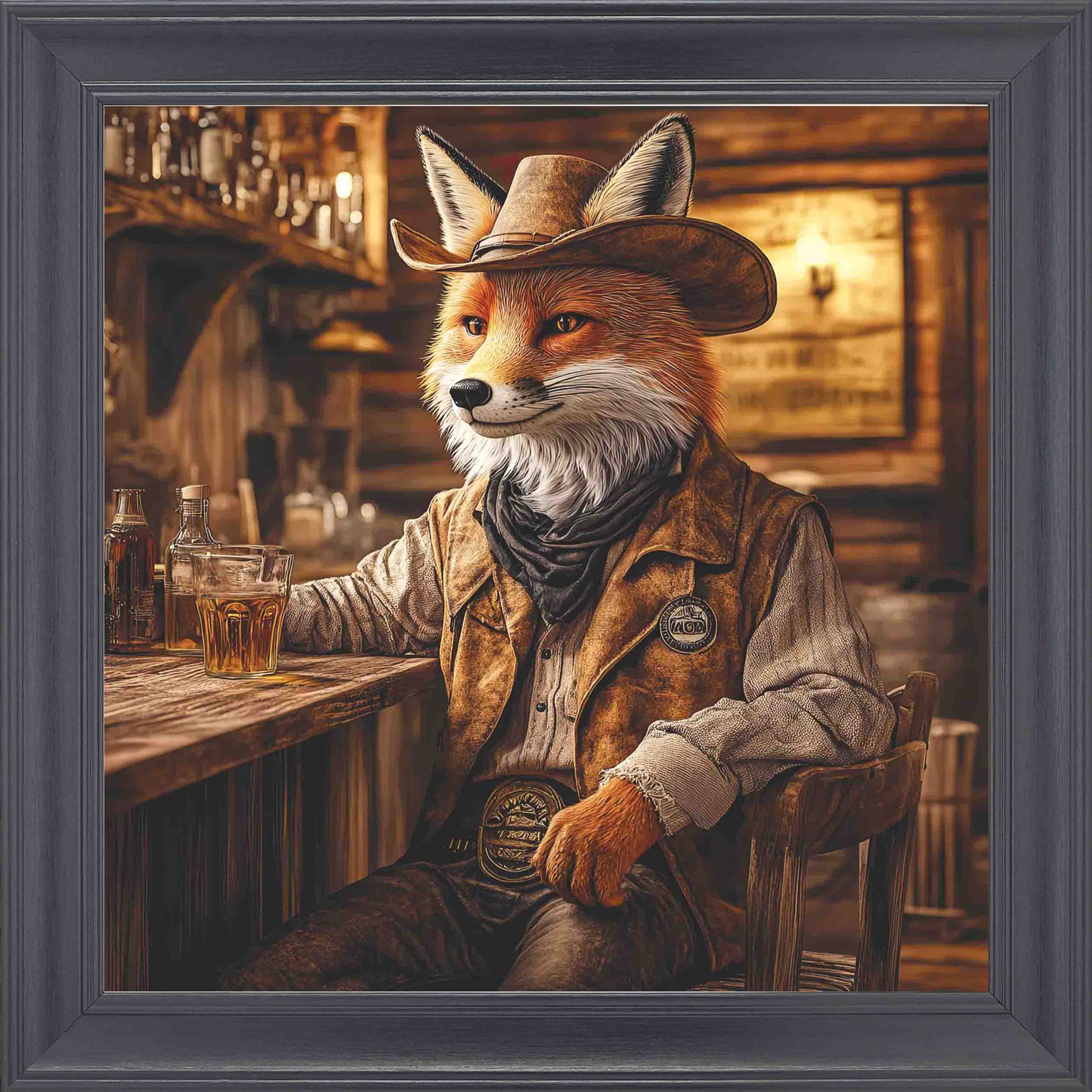 Cowboy Fox Framed Wall Art - Black