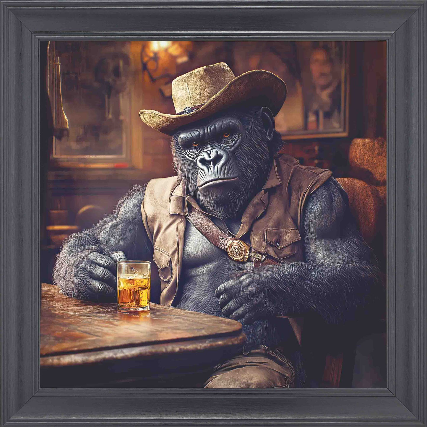 Cowboy Gorilla Framed Wall Art - Black