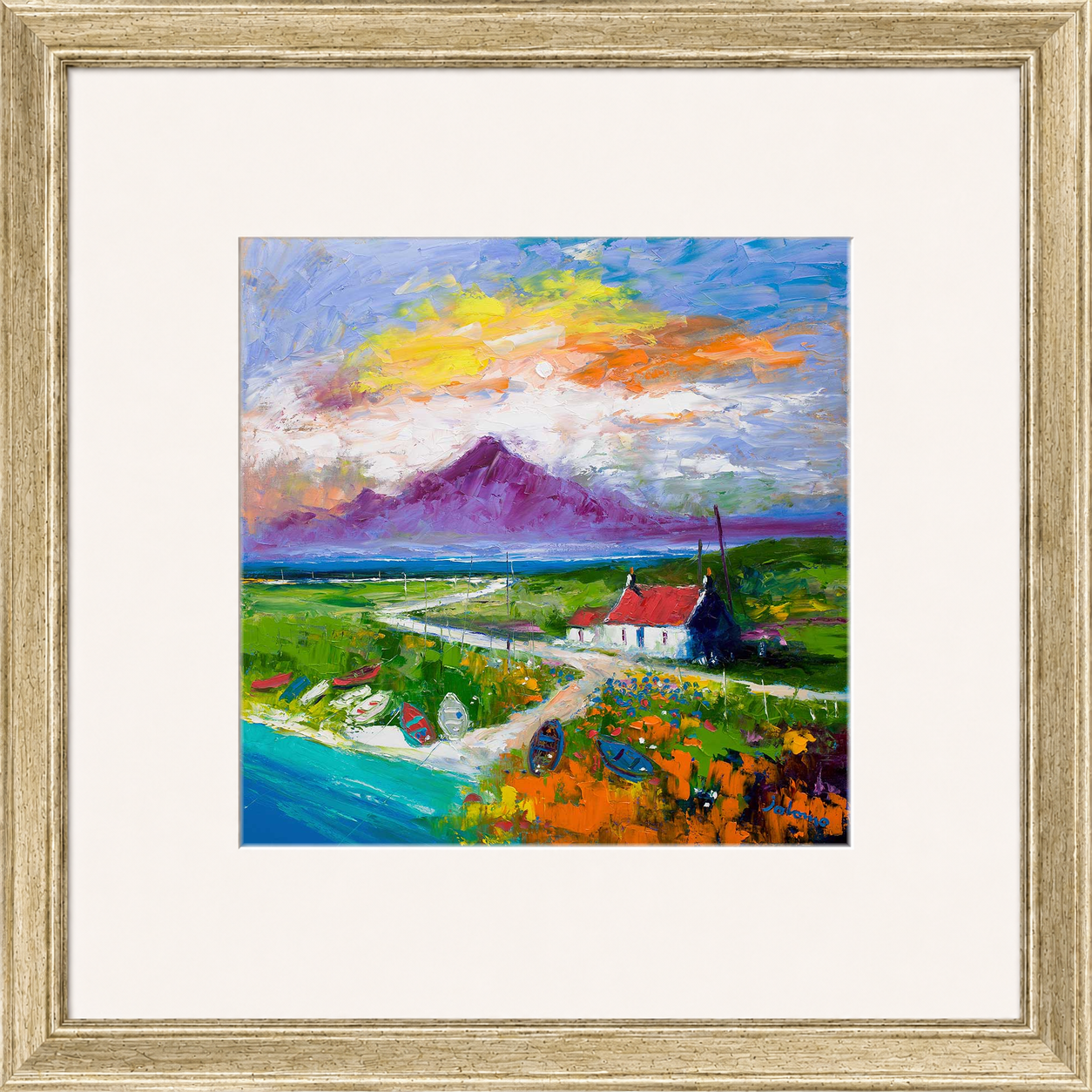 Creels and Beached Boats, The Uists by Jolomo - Scottish coastal harbour artwork framed wall art print, product image 12