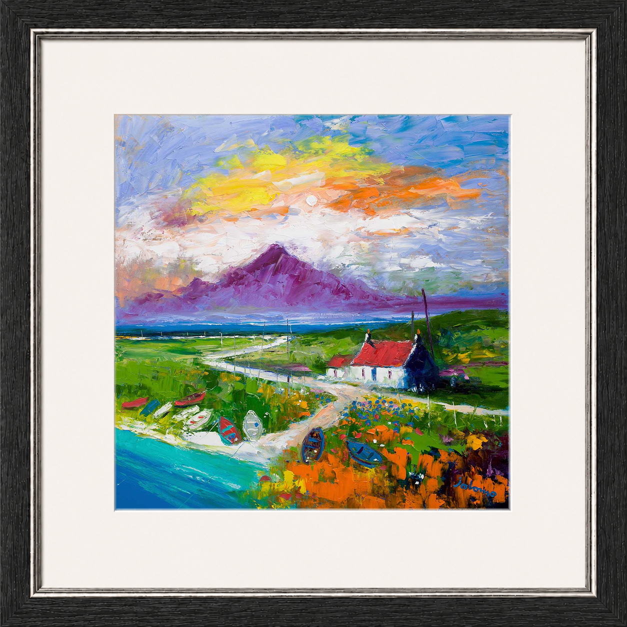 Creels and Beached Boats, The Uists by Jolomo - Scottish coastal harbour artwork framed wall art print, product image 14