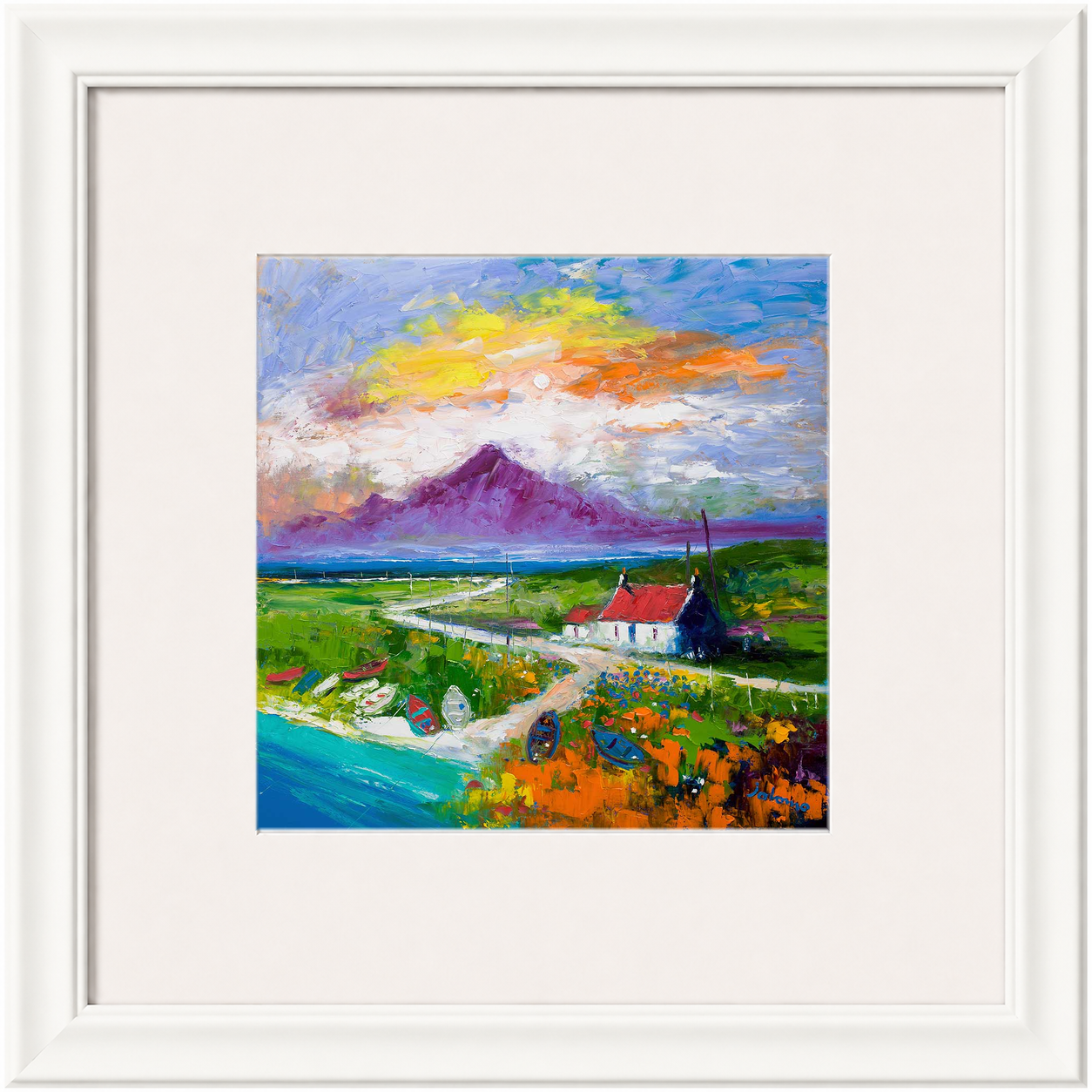 Creels and Beached Boats, The Uists by Jolomo - Scottish coastal harbour artwork framed wall art print, product image 4