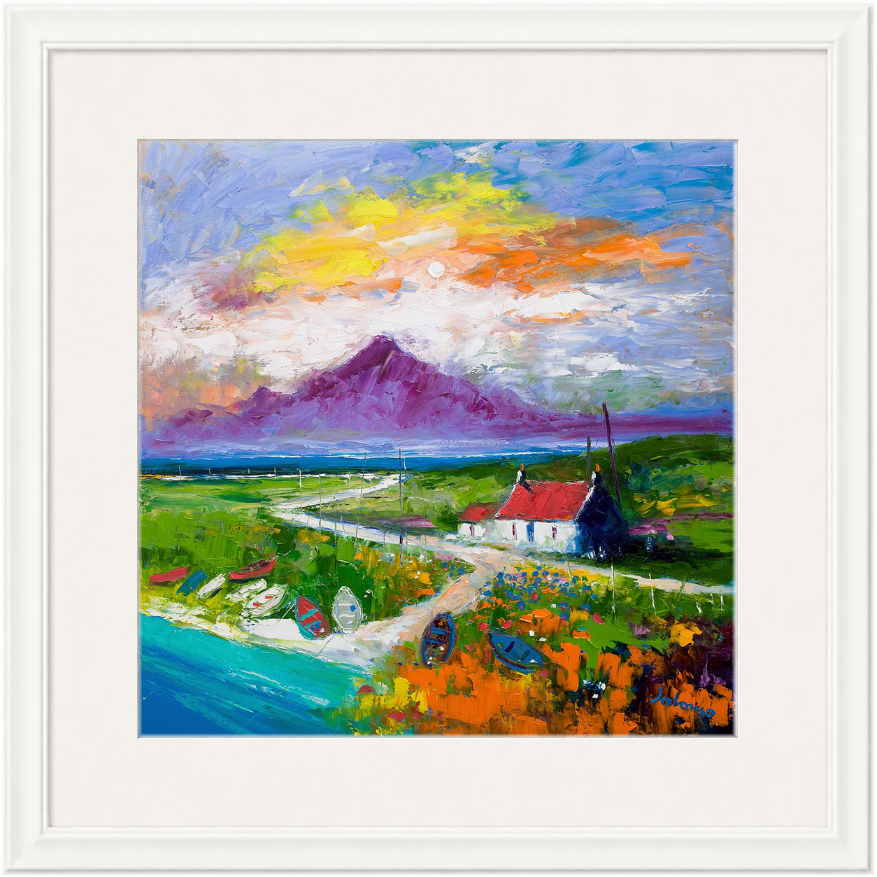 Creels and Beached Boats, The Uists by Jolomo - Scottish coastal harbour artwork framed wall art print, product image 22