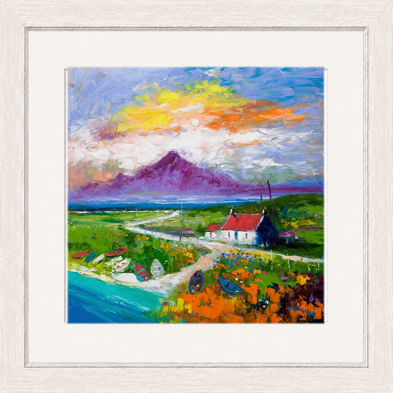 Creels and Beached Boats, The Uists by Jolomo - Scottish coastal harbour artwork framed wall art print, product image 25