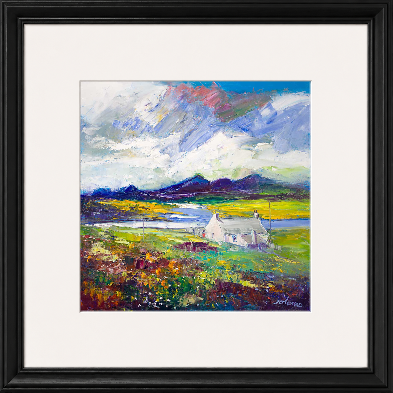 Crofthouse and Peat Stack, Isle of Lewis by Jolomo - Scottish croft landscape artwork framed wall art print, product image 9