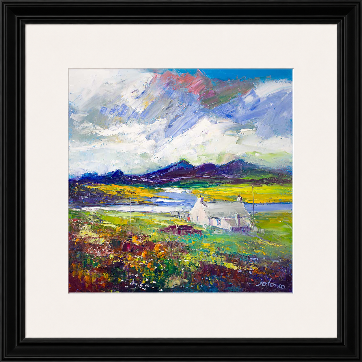 Crofthouse and Peat Stack, Isle of Lewis by Jolomo - Scottish croft landscape artwork framed wall art print, product image 15