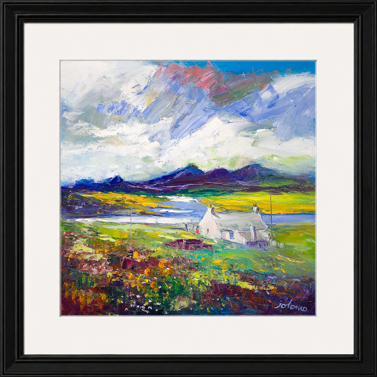 Crofthouse and Peat Stack, Isle of Lewis by Jolomo - Scottish croft landscape artwork framed wall art print, product image 21