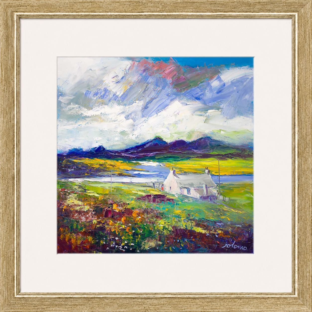 Crofthouse and Peat Stack, Isle of Lewis by Jolomo - Scottish croft landscape artwork framed wall art print, product image 18