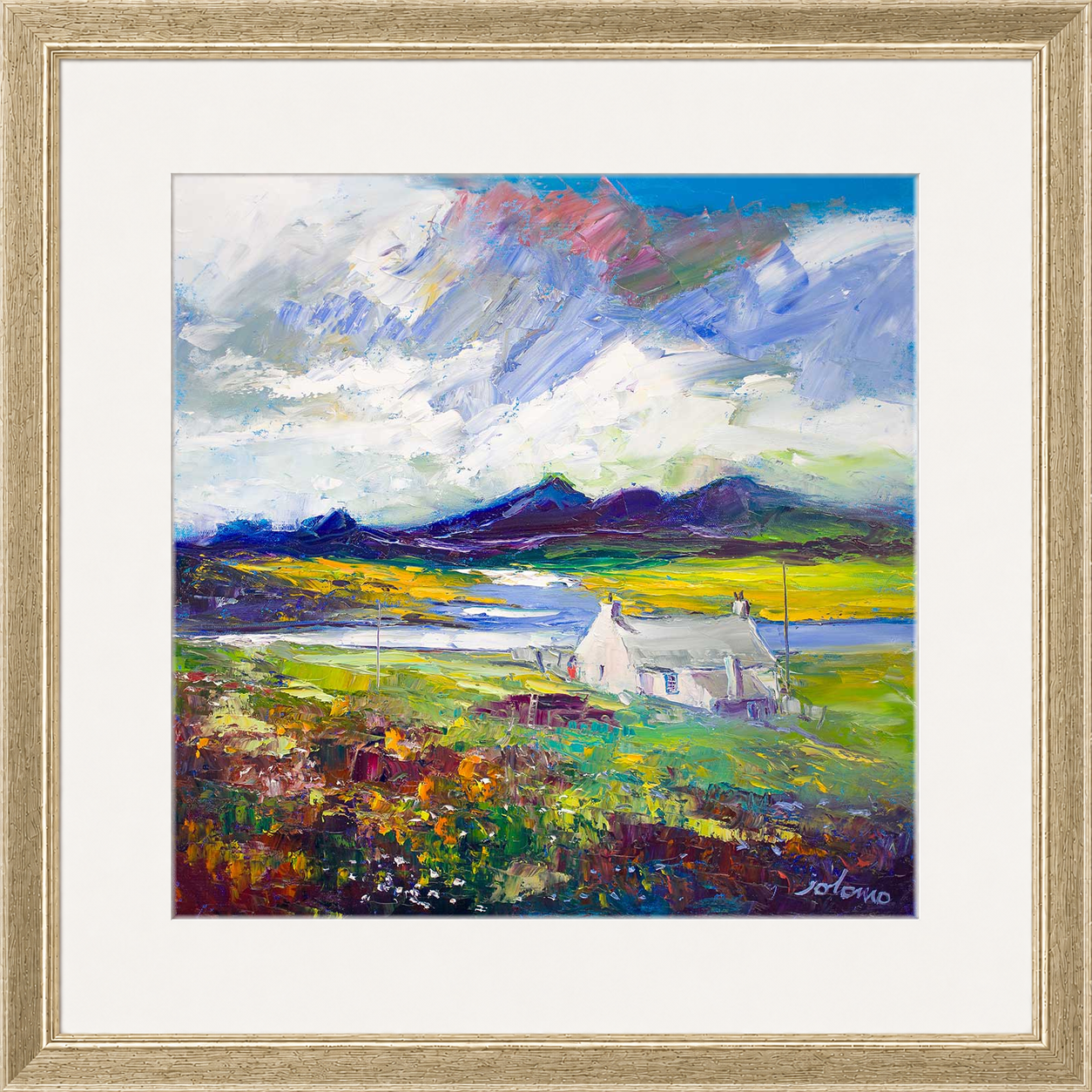 Crofthouse and Peat Stack, Isle of Lewis by Jolomo - Scottish croft landscape artwork framed wall art print, product image 24
