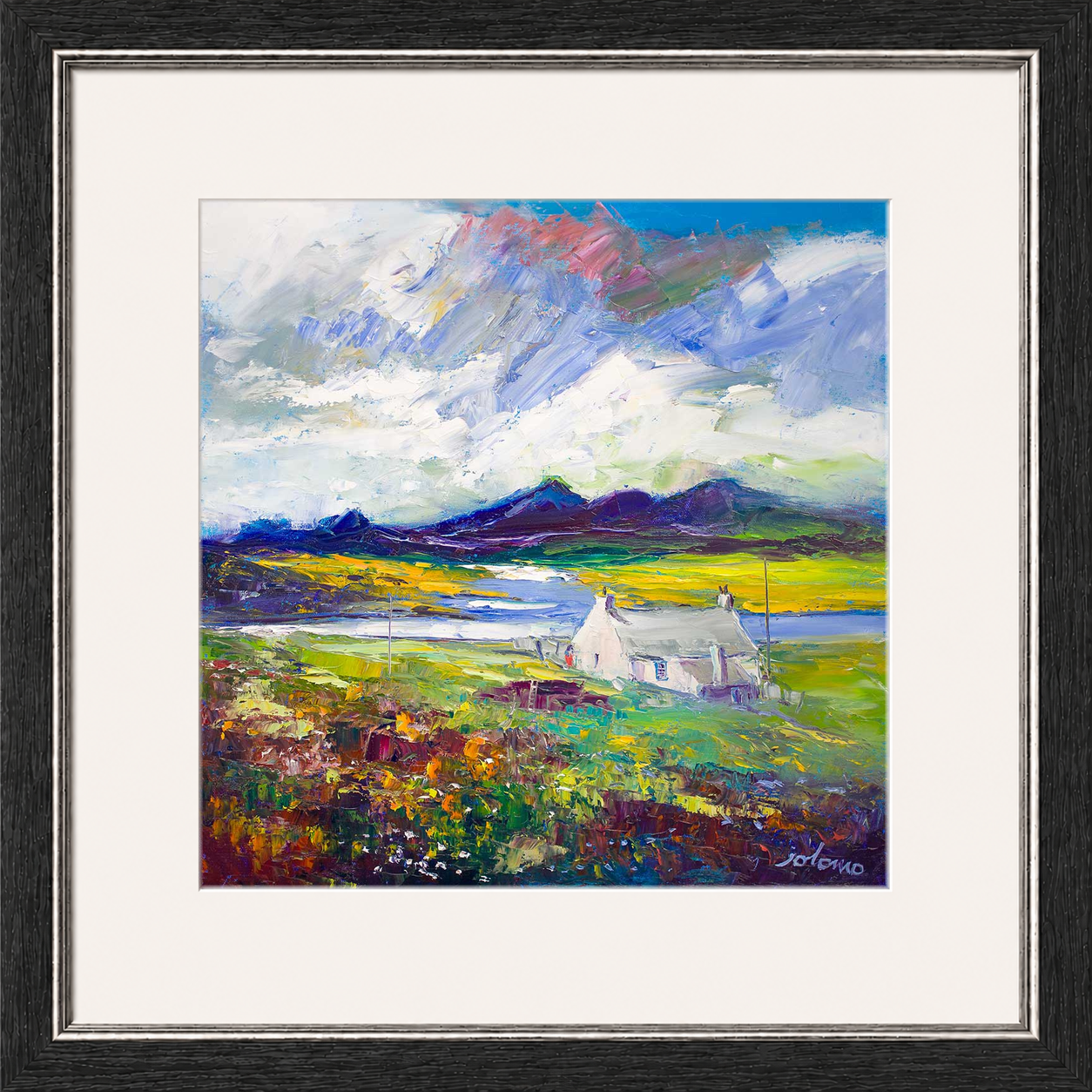 Crofthouse and Peat Stack, Isle of Lewis by Jolomo - Scottish croft landscape artwork framed wall art print, product image 14