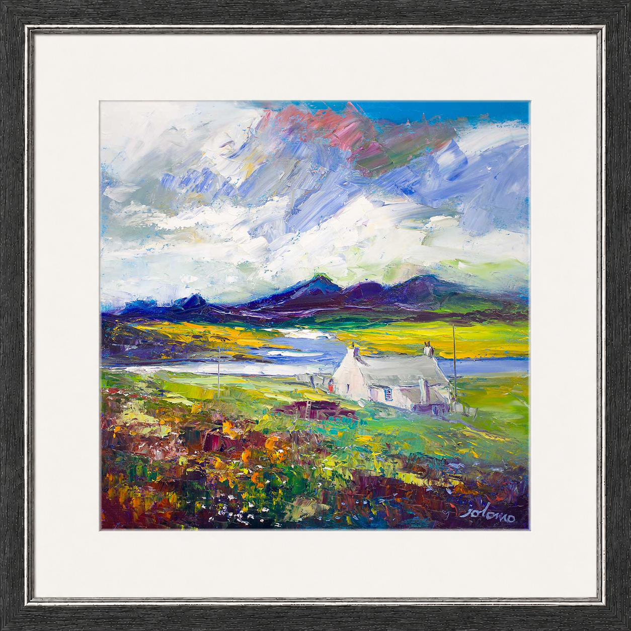 Crofthouse and Peat Stack, Isle of Lewis by Jolomo - Scottish croft landscape artwork framed wall art print, product image 20
