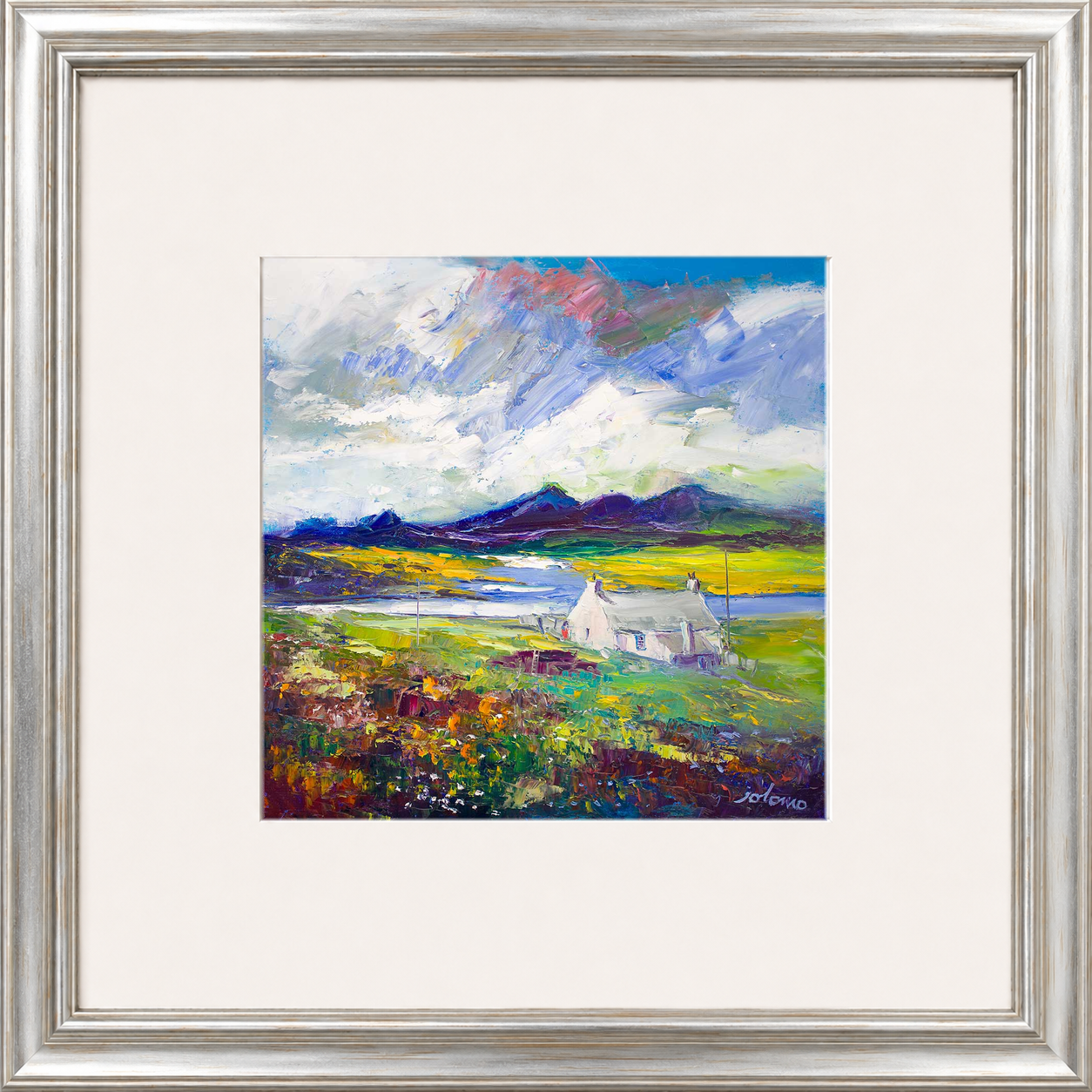 Crofthouse and Peat Stack, Isle of Lewis by Jolomo - Scottish croft landscape artwork framed wall art print, product image 5