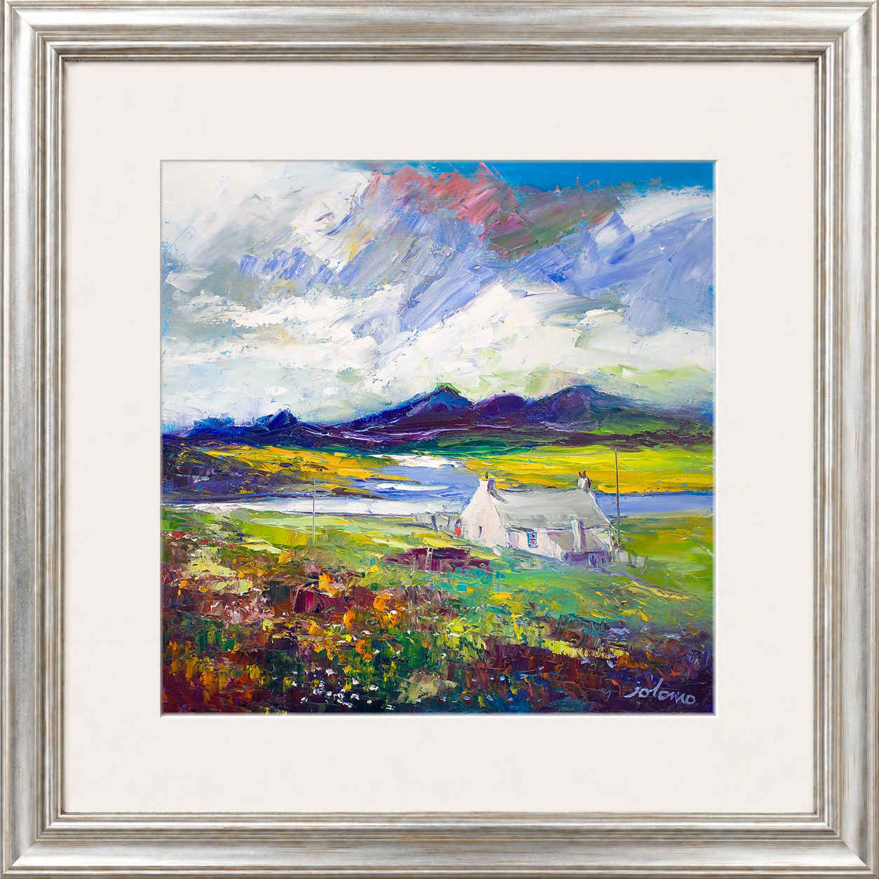 Crofthouse and Peat Stack, Isle of Lewis by Jolomo - Scottish croft landscape artwork framed wall art print, product image 17