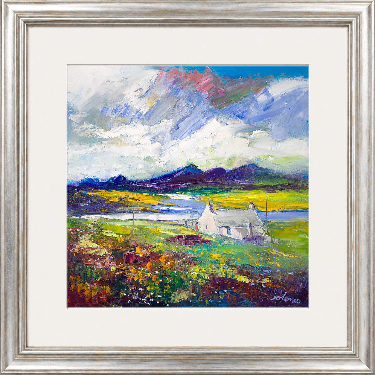 Crofthouse and Peat Stack, Isle of Lewis by Jolomo - Scottish croft landscape artwork framed wall art print, product image 23