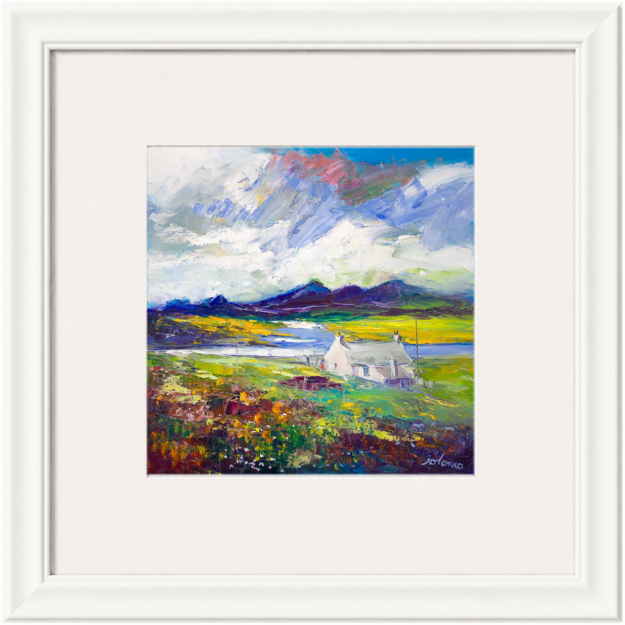 Crofthouse and Peat Stack, Isle of Lewis by Jolomo - Scottish croft landscape artwork framed wall art print, product image 4