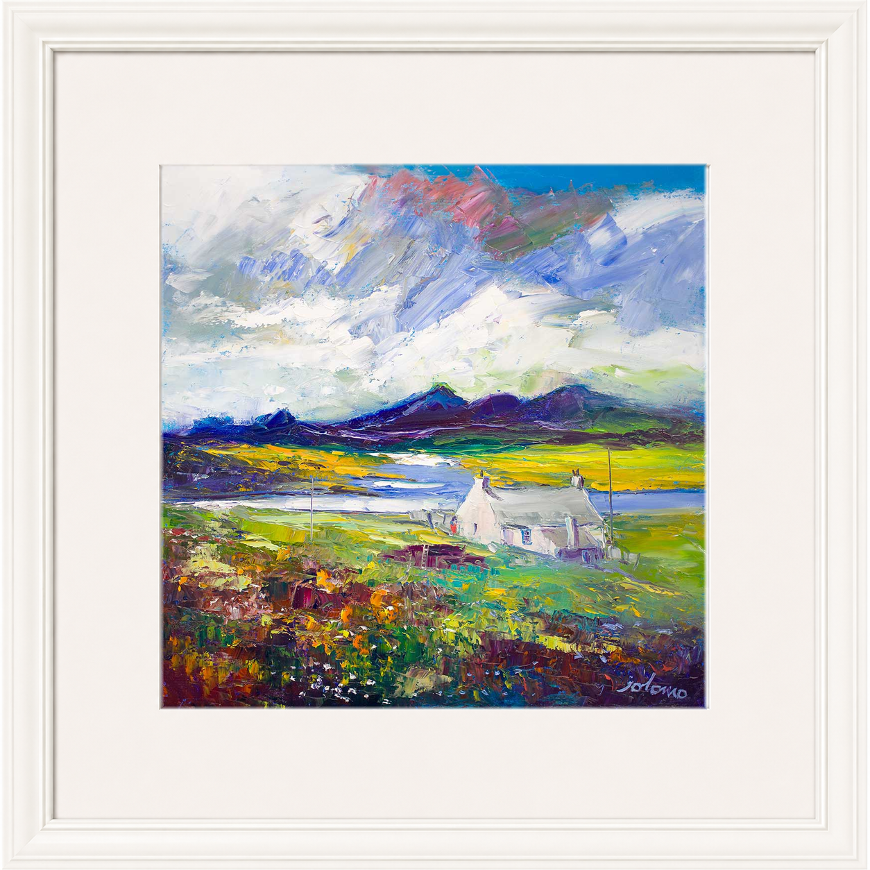Crofthouse and Peat Stack, Isle of Lewis by Jolomo - Scottish croft landscape artwork framed wall art print, product image 16