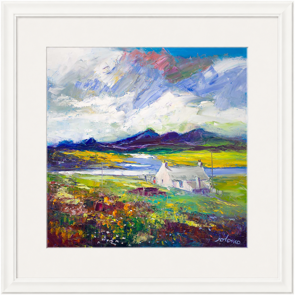 Crofthouse and Peat Stack, Isle of Lewis by Jolomo - Scottish croft landscape artwork framed wall art print, product image 22