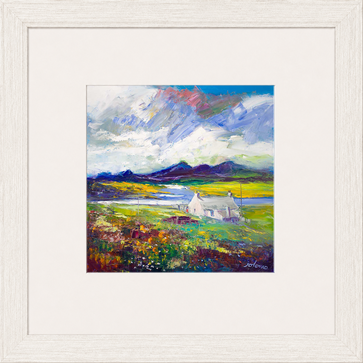 Crofthouse and Peat Stack, Isle of Lewis by Jolomo - Scottish croft landscape artwork framed wall art print, product image 7