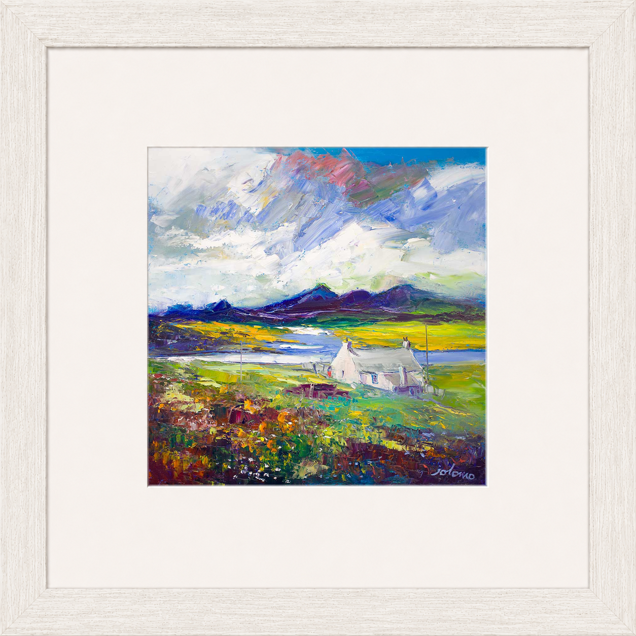 Crofthouse and Peat Stack, Isle of Lewis by Jolomo - Scottish croft landscape artwork framed wall art print, product image 13