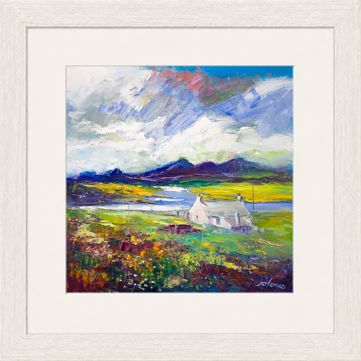 Crofthouse and Peat Stack, Isle of Lewis by Jolomo - Scottish croft landscape artwork framed wall art print, product image 19