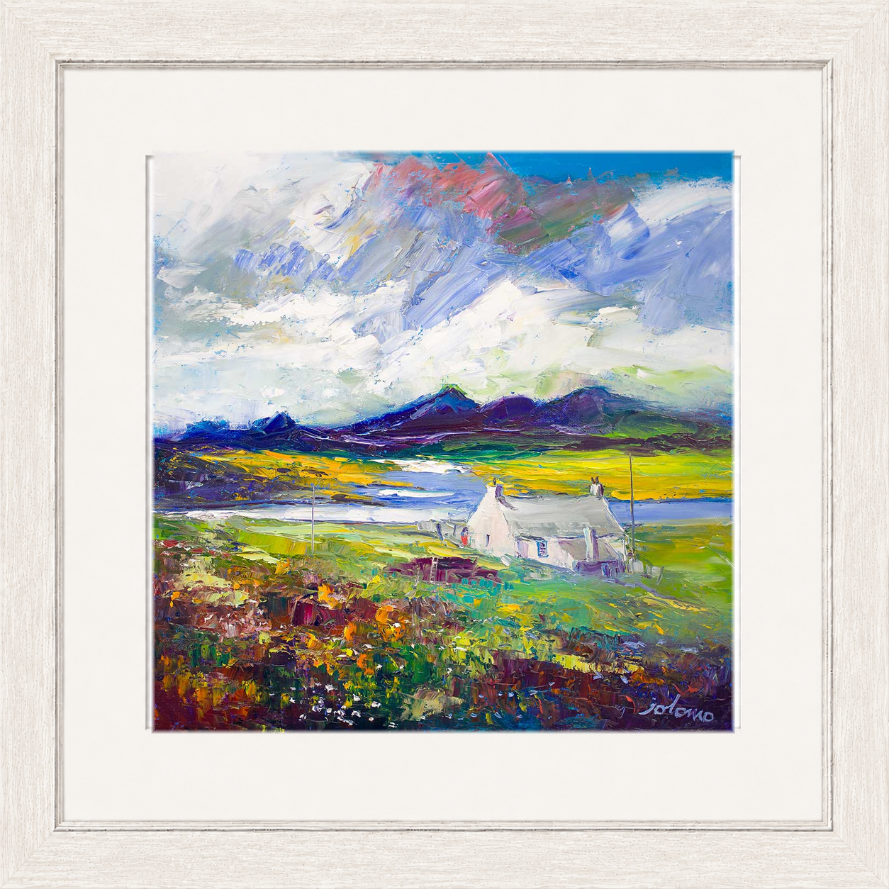 Crofthouse and Peat Stack, Isle of Lewis by Jolomo - Scottish croft landscape artwork framed wall art print, product image 25