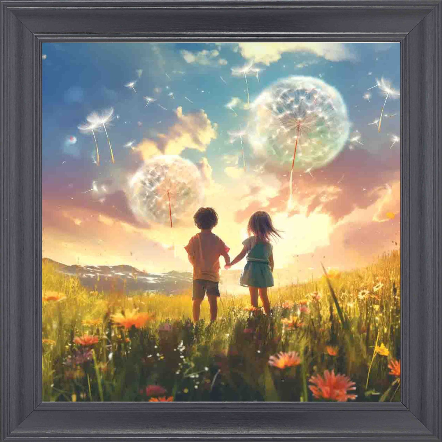 Dandelion Sunset Framed Wall Art - Black