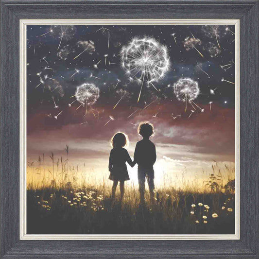 Dandelions at Dawn Framed Wall Art - Grey with Silver Trim