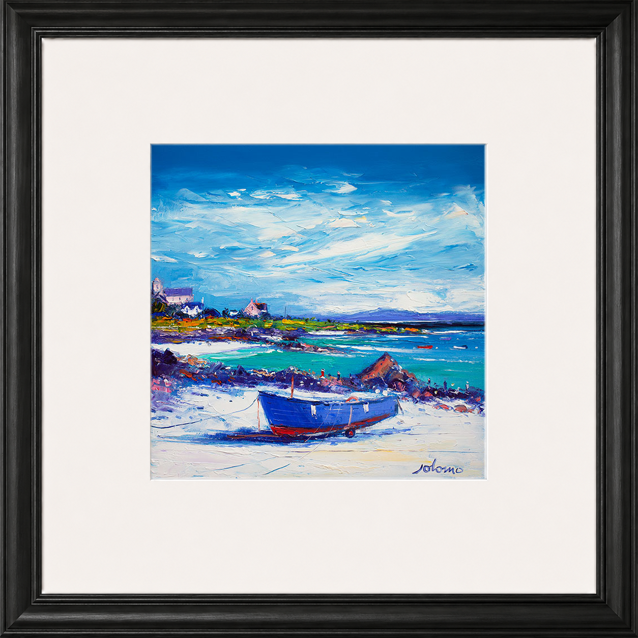 Down In The Rocks Waiting for The Ferry by Jolomo - Scottish coastal harbour artwork framed wall art print, product image 3