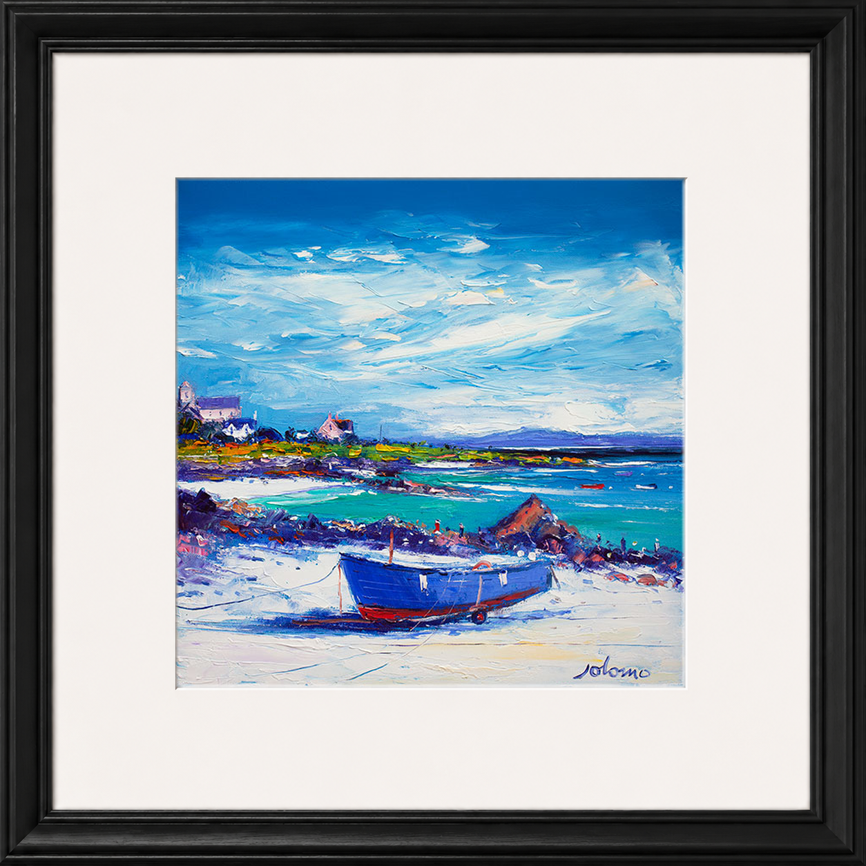 Down In The Rocks Waiting for The Ferry by Jolomo - Scottish coastal harbour artwork framed wall art print, product image 9