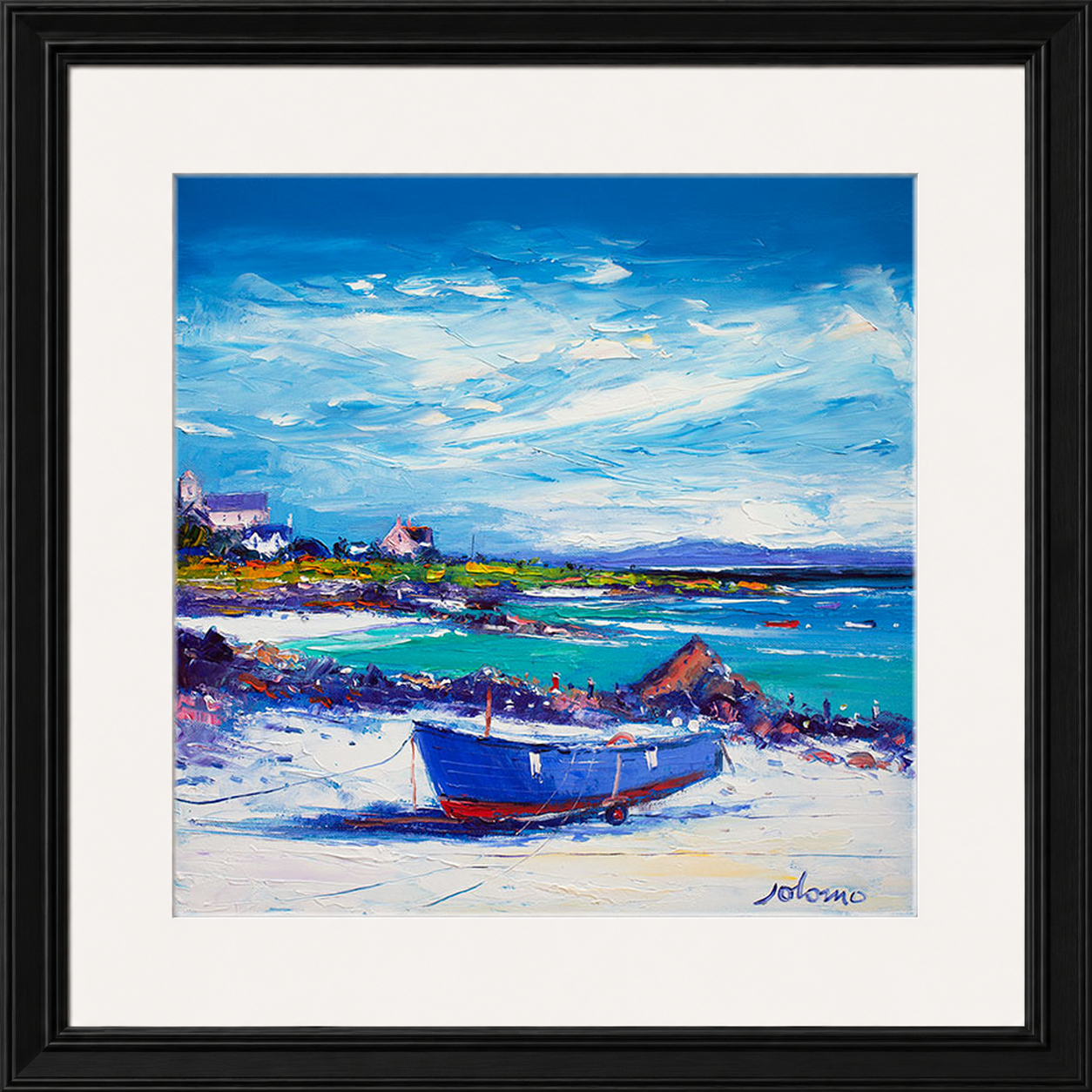 Down In The Rocks Waiting for The Ferry by Jolomo - Scottish coastal harbour artwork framed wall art print, product image 21